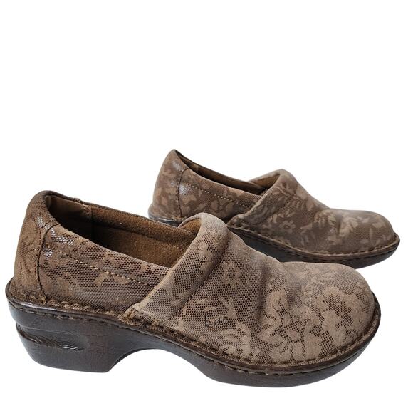 Born BOC Leather Shoes Womens Size 8.5 Embossed Design Clogs Nurse Work Comfort - Picture 1 of 11